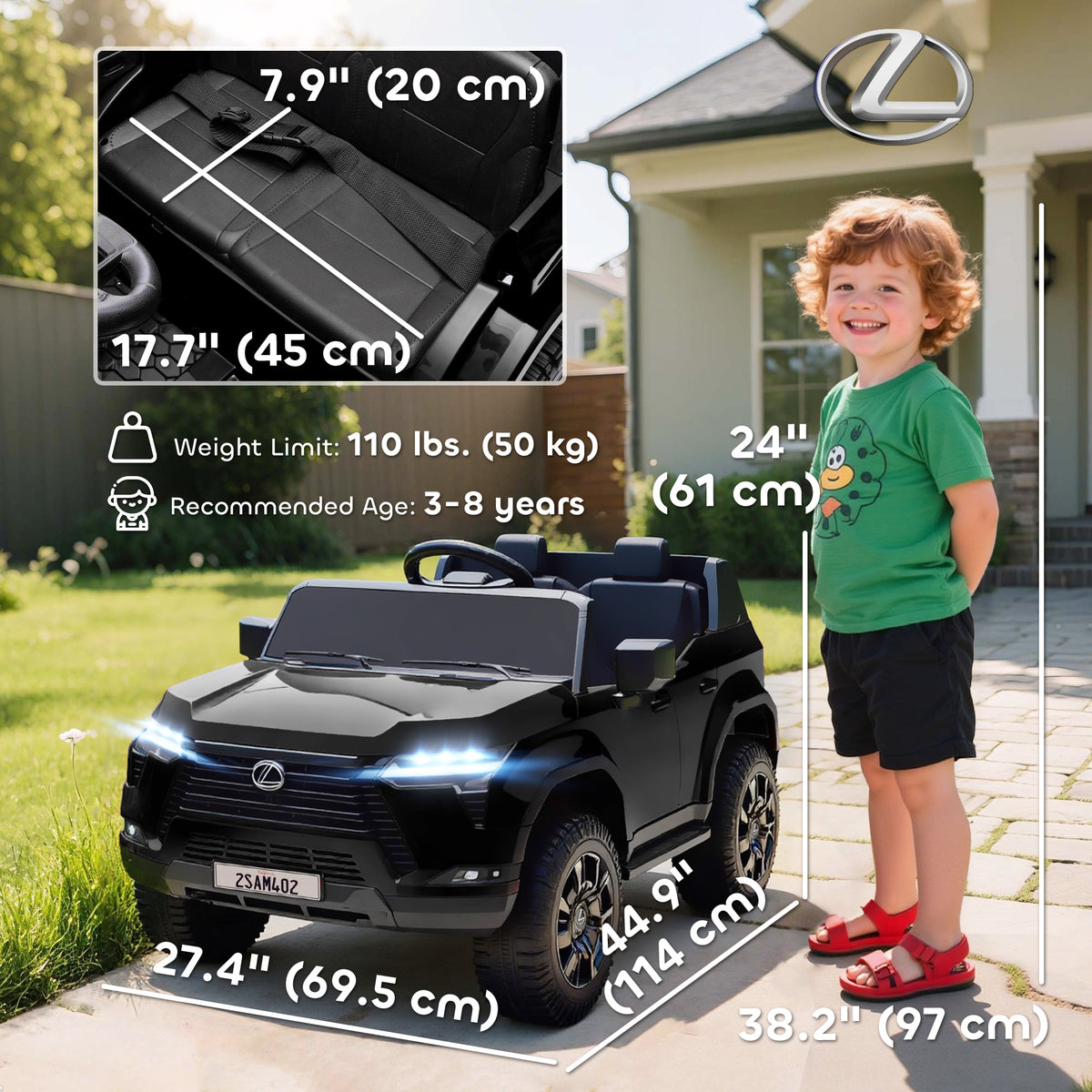 Qaba 12V Ride On Car, Licensed Lexus GX550, 2-Seater Kids Electric Vehicle with Remote Control and Suspension System, Black