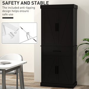 72" Kitchen Storage Cabinet, Farmhouse Kitchen Pantry Cabinet with 4 Barn Doors, Drawer – view 6