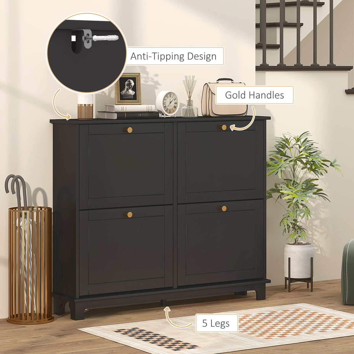 Modern Shoe Storage Cabinet, Narrow Shoe Cabinet with 4 Flip Drawers, Adjustable Shelves – view 5