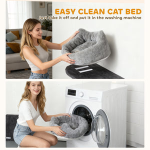 4Pcs Cat Wall Shelves with Scratching Post & Pad, Condo, Hammock, Bed, Step, Hanging Pompoms, Perches