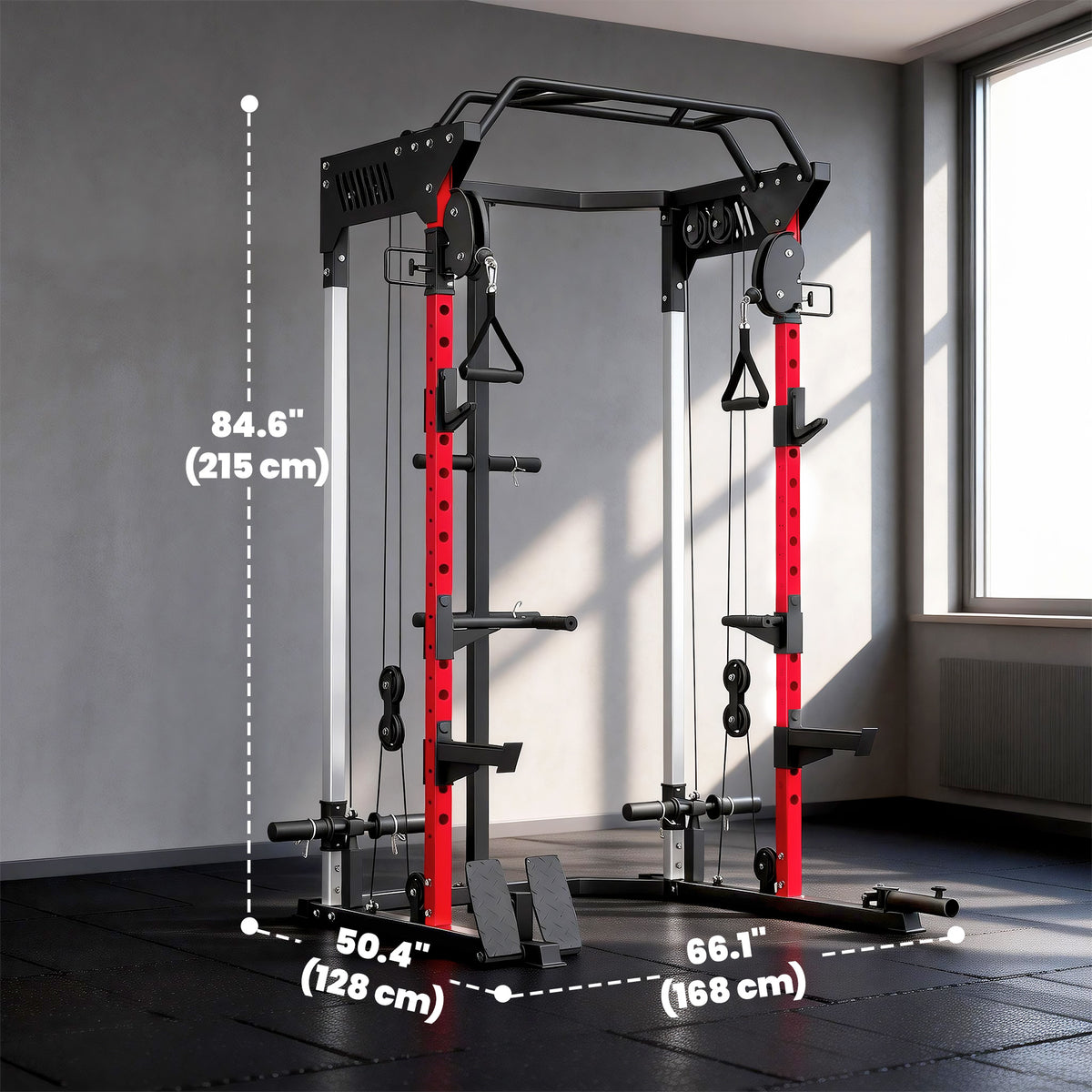 Soozier Power Cage, Power Rack with Adjustable Cable Pulley System, Pull-Up Bar, Dip Station, Landmine