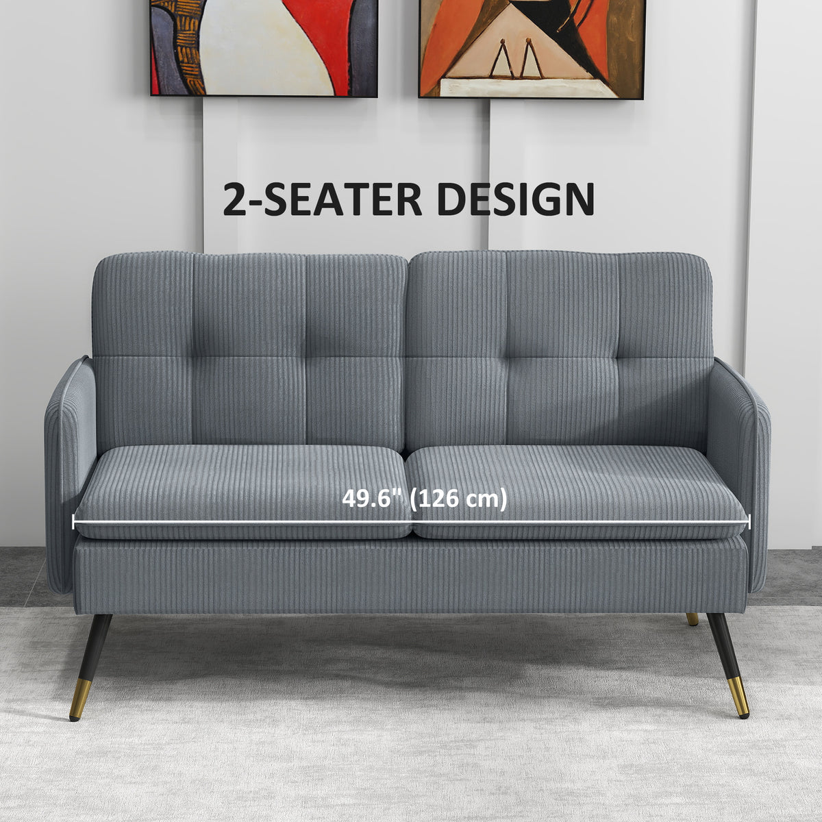 55" Loveseat Sofa, Linen Love Seat w/ S spring, Steel Legs and Button Tufting, Small Couch for Living Room – view 33