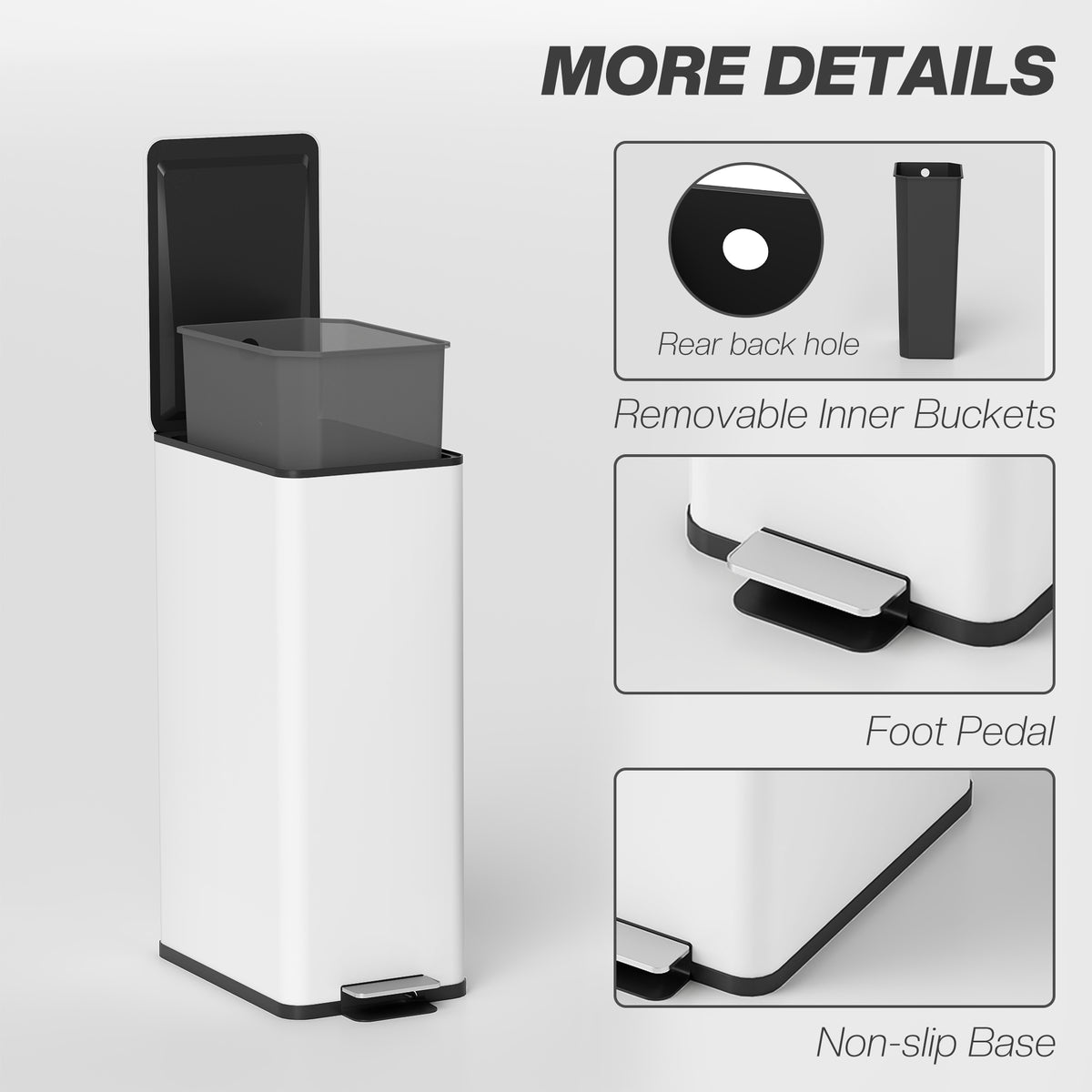 5.3 gal/20 L Stainless Steel Kitchen Garbage Can with Soft-close Lid, Foot Pedal, Fingerprint-Proof, Black – view 20