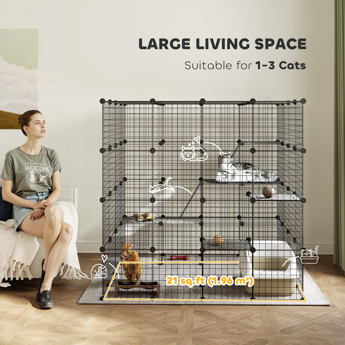 4 Tier DIY Cat Cage Indoor, Catio for 1-3 Cats with Hammock, 5 Doors, 3 Ramps, 3 Jumping Platforms – view 10