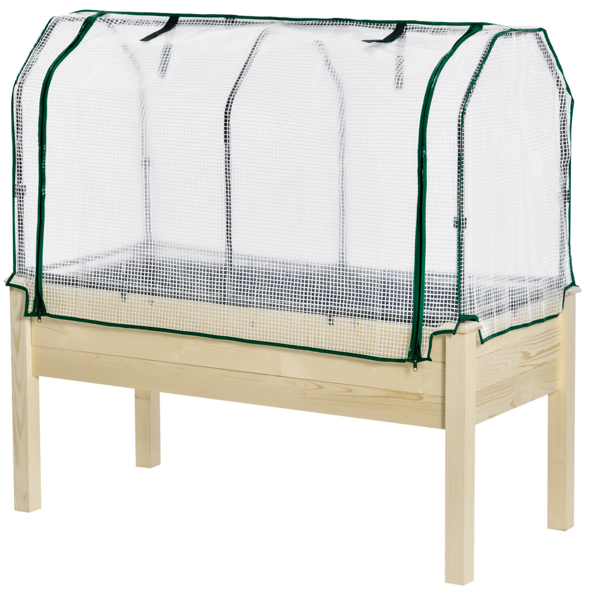 Raised Garden Bed with PE Greenhouse Cover Outdoor Elevated Wood Planter Box for Herbs and Vegetables, Use for Patio, Backyard, Balcony, 48 x 22 x 46 inch, Natural