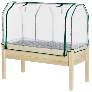 Raised Garden Bed with PE Greenhouse Cover Outdoor Elevated Wood Planter Box for Herbs and Vegetables, Use for Patio, Backyard, Balcony, 48 x 22 x 46 inch, Natural