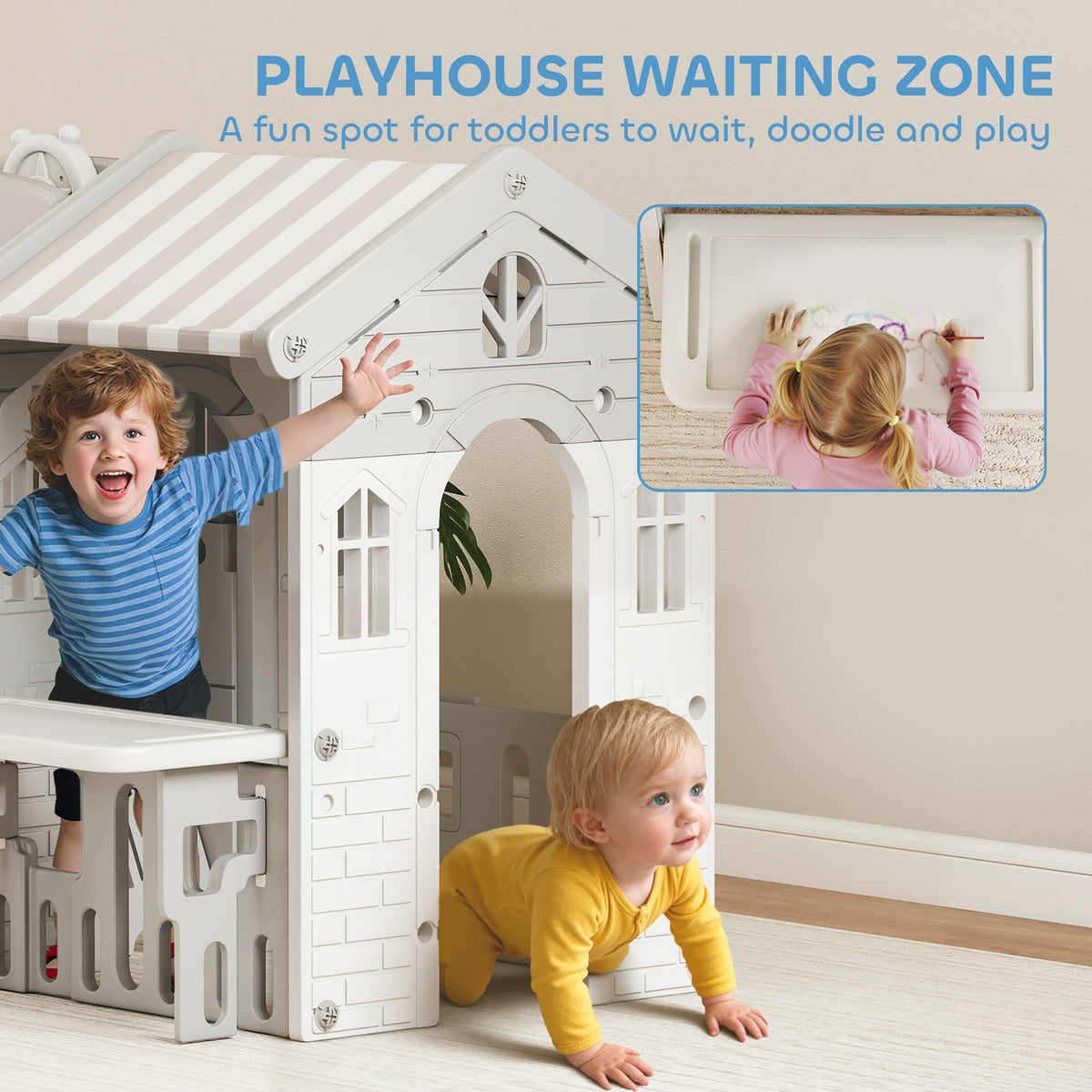 Qaba 7-in-1 Toddler Slide, Kids Slide Climber Playset with Playhouse and Basketball Hoop for 1-4 Years