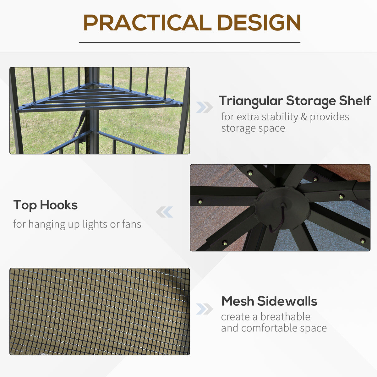 10'x10' Soft-top Patio Gazebo with Double Tier Roof, Mesh Curtains, Display Shelves, Top Hooks, Beige – view 12