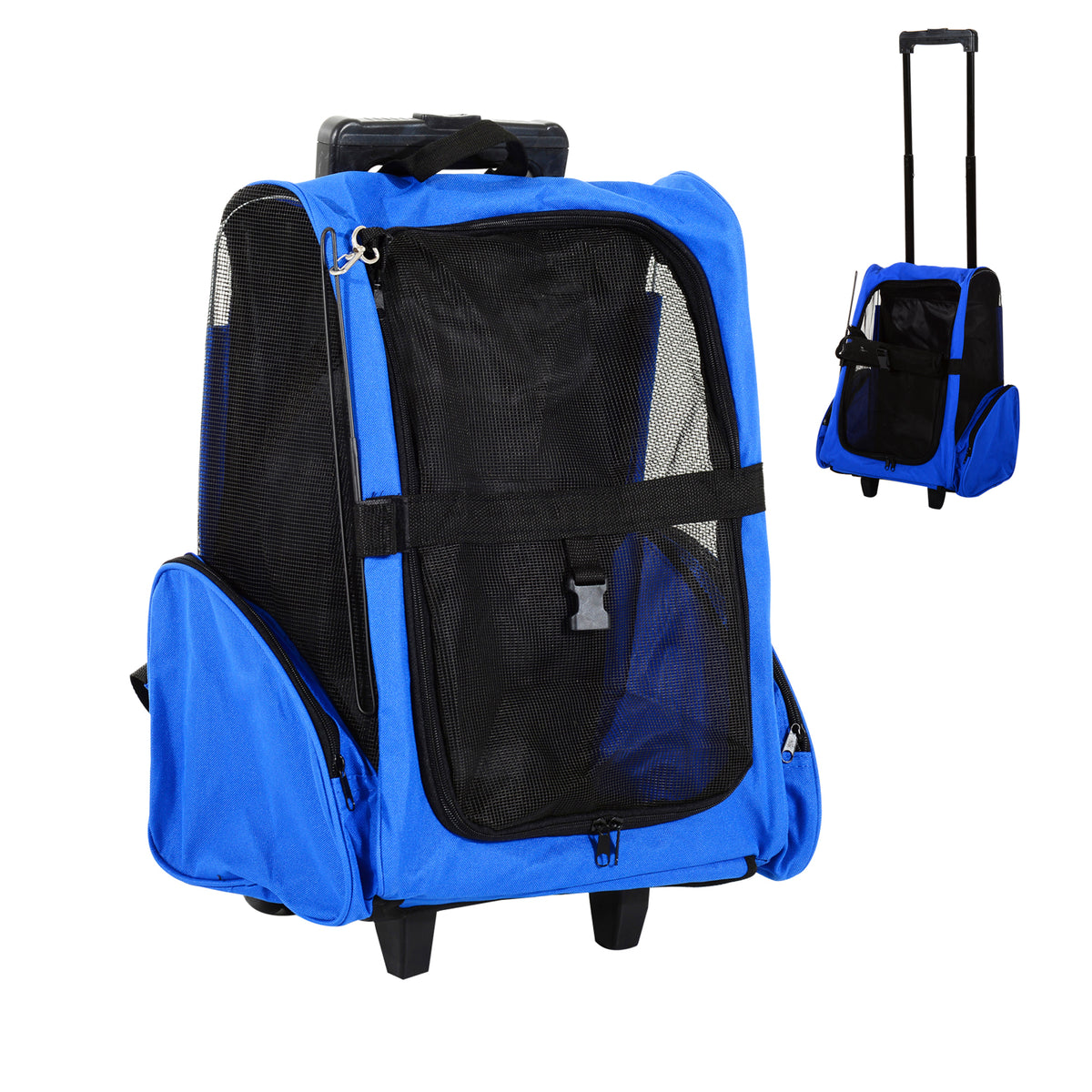 2-IN-1 Pet Luggage Box Backpack Carrier Cats Dogs w/ Handle, Rolling Wheel Grey – view 8