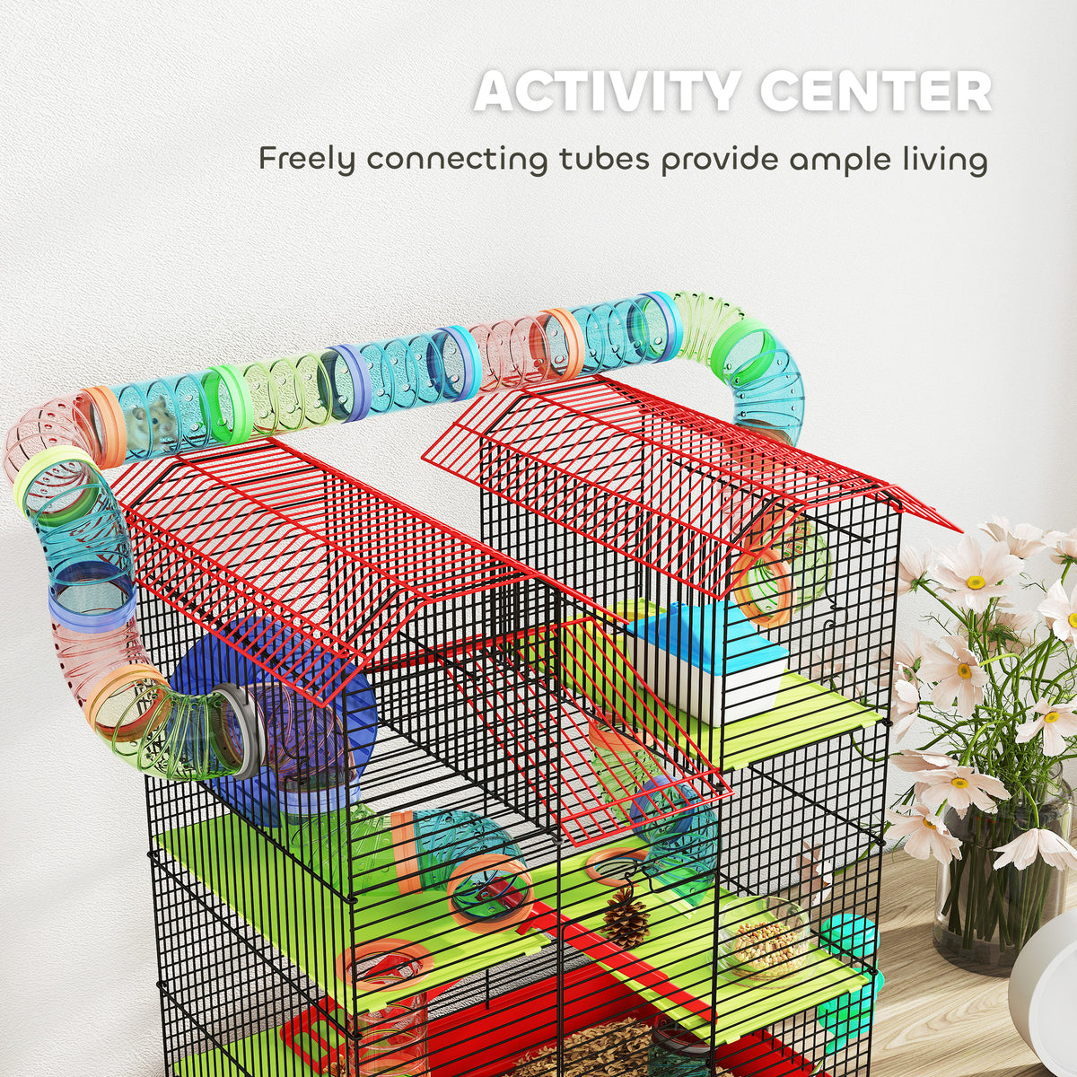 18.5" Hamster Cage, 5 Tiers Small Animal House with Tunnel Tube System, Exercise Wheel, Water Bottle, Blue – view 27