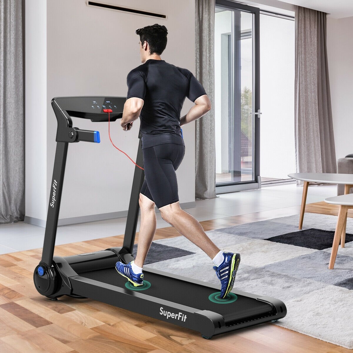 3HP Folding Electric Treadmill Running Machine-Blue view 2