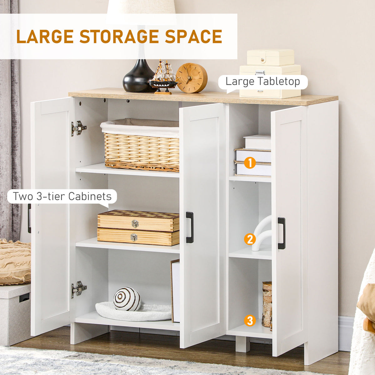 Modern Sideboard Buffet Cabinet, Modern Kitchen Storage Cabinet with 3 Doors Adjustable Shelves – view 10