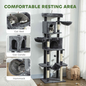 69" Cat Tree, Multi-Level Cat Tower with 2 Condos, Plush Perch and Sisal Scratching Posts, Dark Grey – view 4