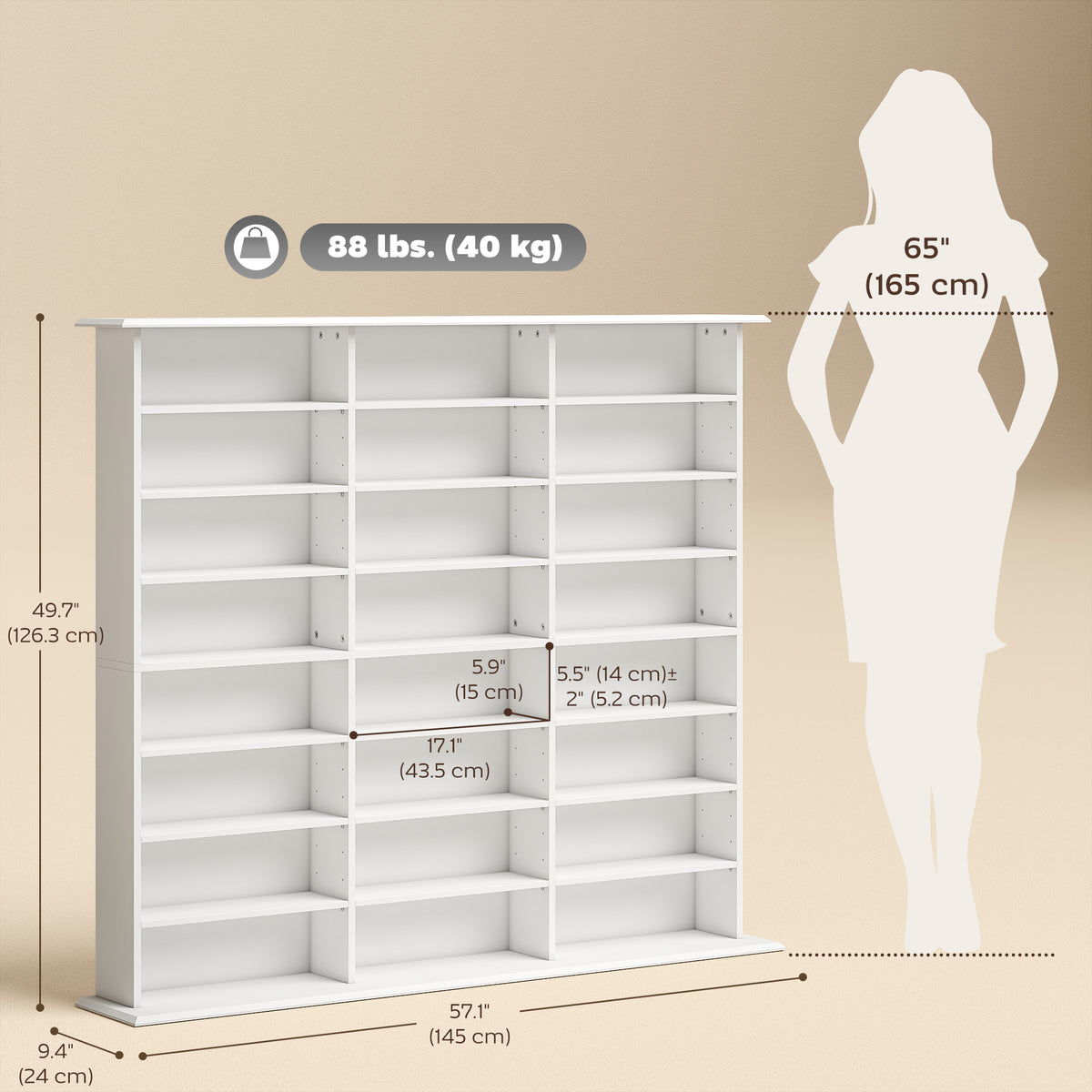Media Storage Cabinet, 8-Tier DVD Shelf with 18 Adjustable Shelves, Holds 1032 CDs, 594 DVDs or Blu-rays – view 9