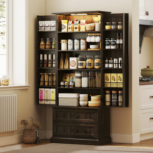 72" LED Kitchen Pantry Cabinet, Buffet Storage Cabinet with 10 Door Shelves – view 14