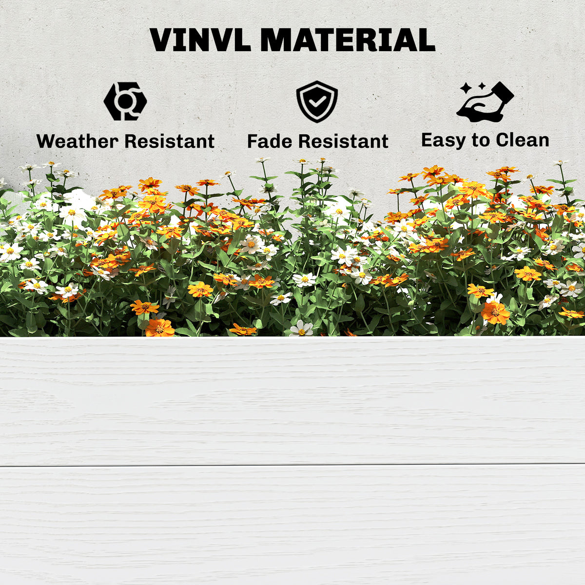 Vinyl Raised Garden Bed Kit, 6.5 x 2 x 1ft Elevated Garden Box with Divider and Open Bottom, Grey Wood Effect