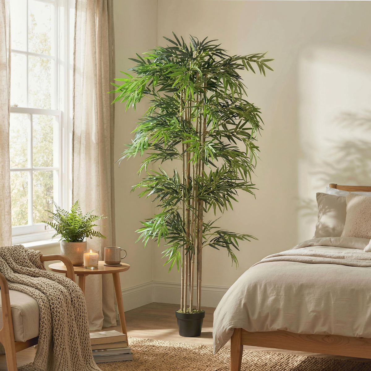 6FT Artificial Bamboo Tree, Fake Plant with 1530 Leaves, Greenery Plant in Nursery Pot for Indoor, Green