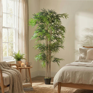 6FT Artificial Bamboo Tree, Fake Plant with 1530 Leaves, Greenery Plant in Nursery Pot for Indoor, Green
