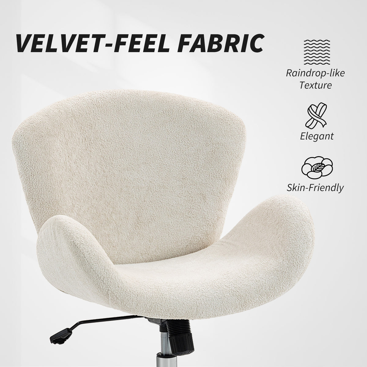Swivel Office Chair, Velvet Desk Chair with Wide Bucket Seat, Butterfly Back, Tilt Function and Round Base – view 11