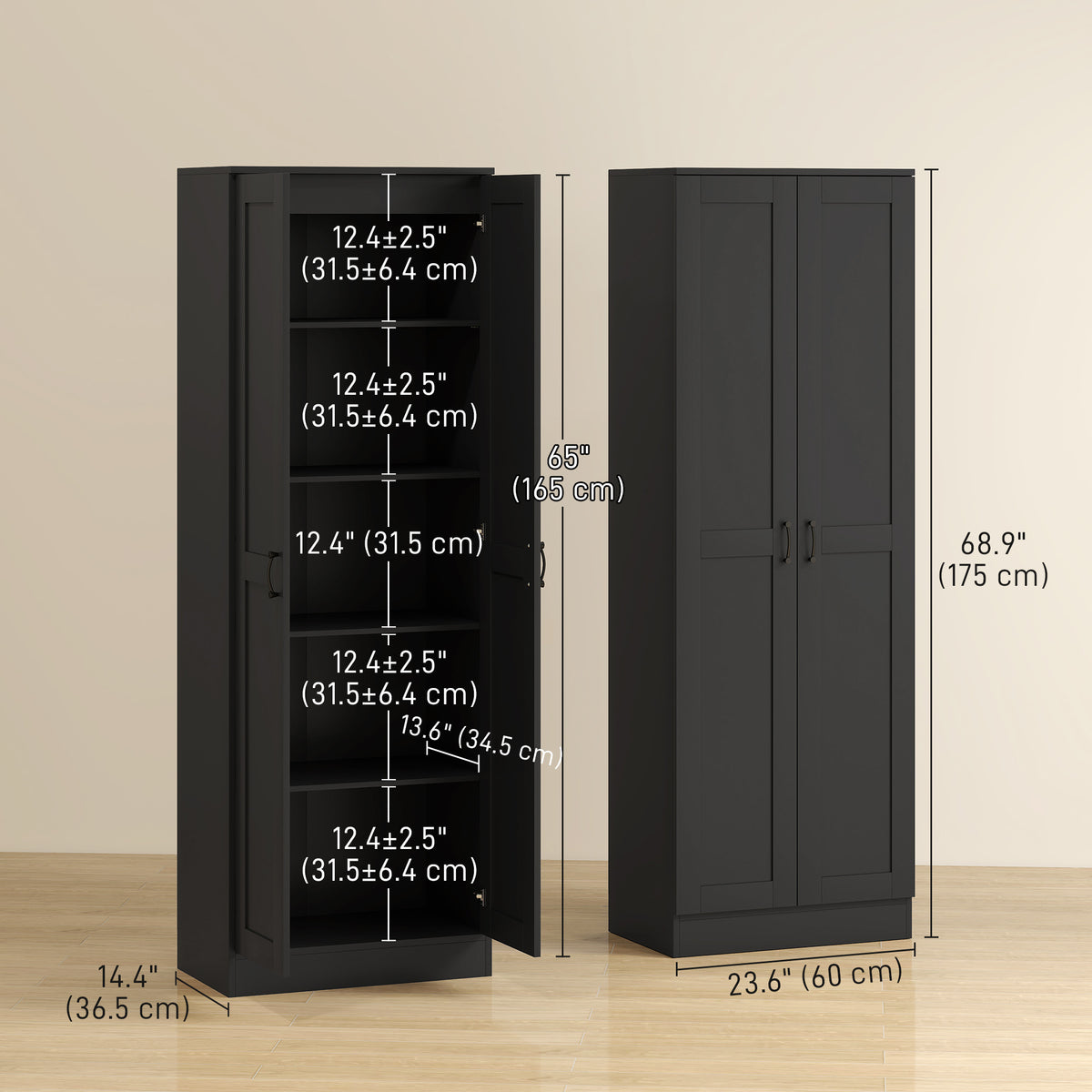 69" Tall Pantry Cabinet with Adjustable Shelves, Modern Kitchen Pantry Cabinet with Soft Close Doors, Black – view 2