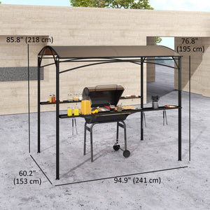 8' x 5' Hardtop Grill Gazebo, Outdoor BBQ Gazebo with PC Board Roof, BBQ Canopy Gazebo with 2 Side Shelves and 10 Hooks