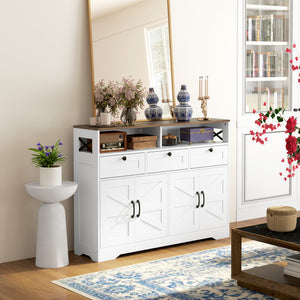 Sideboard, Buffet Cabinet with 4 Barn Doors and 3 Drawers, Coffee Bar Cabinet with Adjustable Shelves, Black – view 28