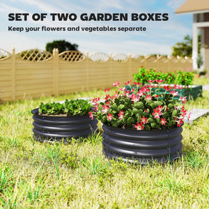 Set of 2 Raised Garden Bed, Metal Planter Box with Safety Edging, Easy-to-assemble Stock Tank, Dark Grey – view 3