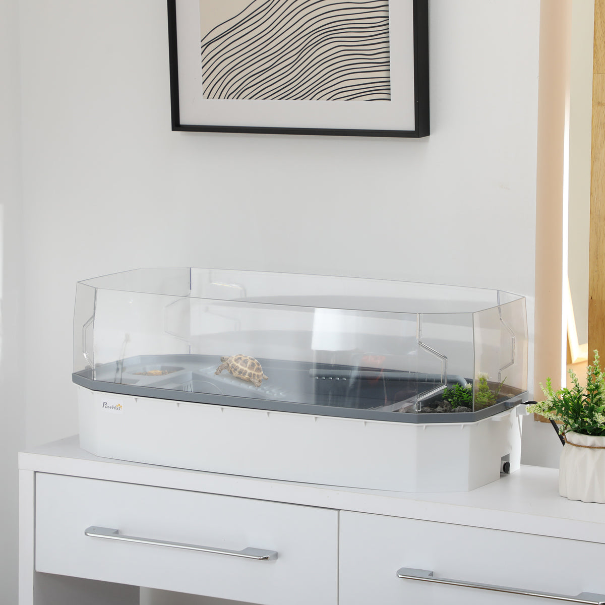 Turtle Tank Kit, Turtle Aquarium with Basking Platform, Water Pump, Filter Layer Design, Reptile Habitat