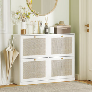 Narrow Shoe Storage Cabinet, Rattan Shoe Cabinet with 4 Flip Drawers and Adjustable Shelves for 20 Pairs – view 13
