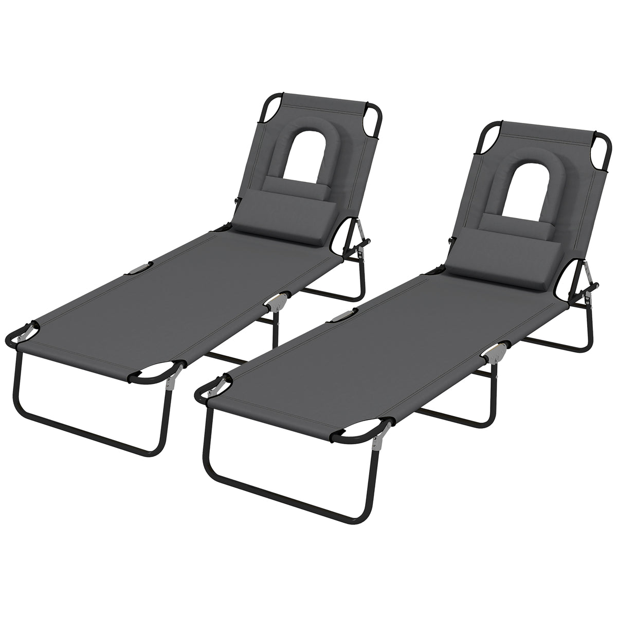 Folding Chaise Lounge Chair, Reclining Beach Tanning Chair with Face Hole, Pillow – view 7
