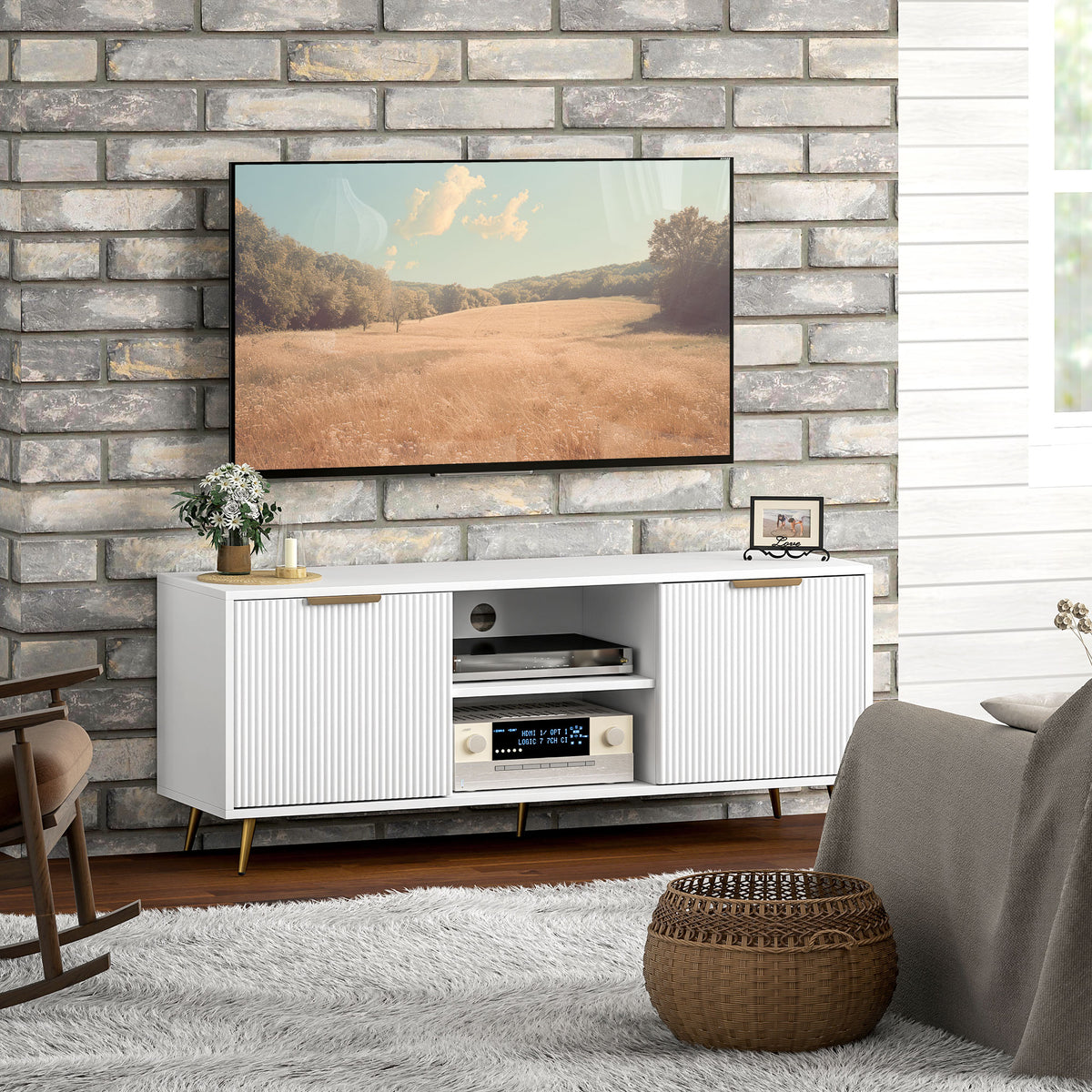 TV Stand with Storage for 55 Inch TV, Modern TV Cabinet with 2 Open Shelves and 2 Cabinets for Living Room – view 20