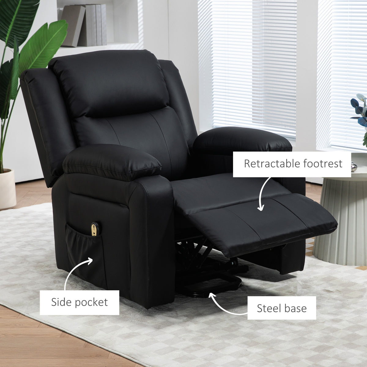 Lift Chair for Seniors, PU Leather Upholstered Electric Recliner Chair with Remote, Side Pockets – view 6