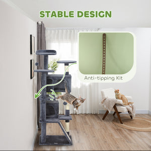 54" Cat Tree, Multi-Level Cat Tower with Scratching Posts, Cat Condos, Bed, Platforms, Ramp, Toy Ball, Beige – view 13
