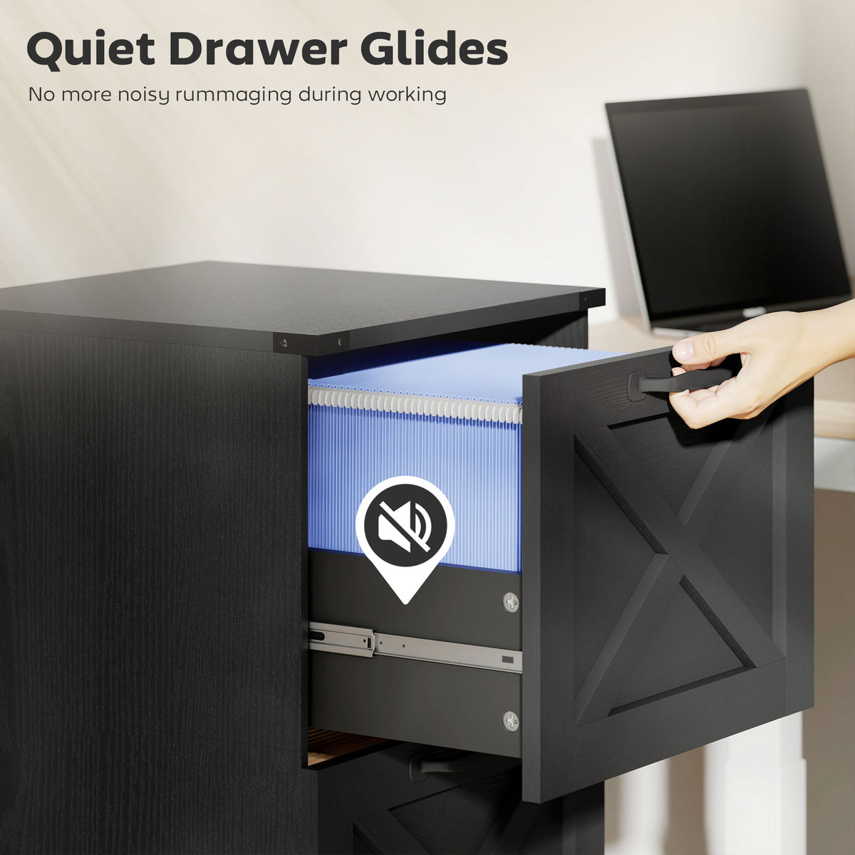2 Drawer File Cabinet with Silent Slides, Vertical Farmhouse Filing Cabinet Fits Letter/A4 Size Home – view 20