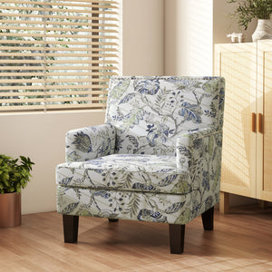Upholstered Armchair, Mid-Century Accent Chair with Floral Pattern, Nailhead Trim for Living Room, Bedroom, Multicolour