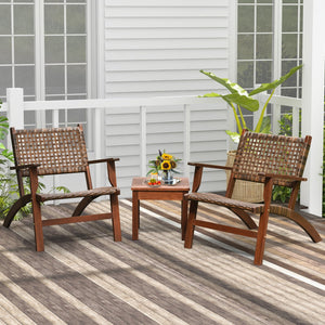 3 Pieces Outdoor Wooden Patio Rattan Furniture Set view 2