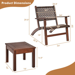 3 Pieces Outdoor Wooden Patio Rattan Furniture Set view 4