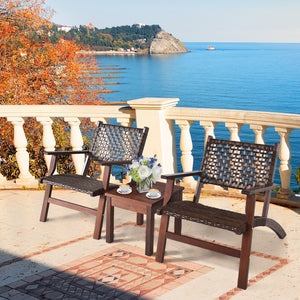 3 Pieces Outdoor Wooden Patio Rattan Furniture Set view 6