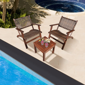 3 Pieces Outdoor Wooden Patio Rattan Furniture Set view 7