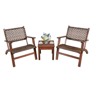 3 Pieces Outdoor Wooden Patio Rattan Furniture Set view 8