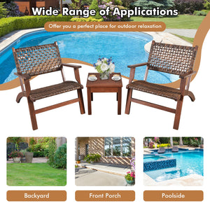 3 Pieces Outdoor Wooden Patio Rattan Furniture Set view 9