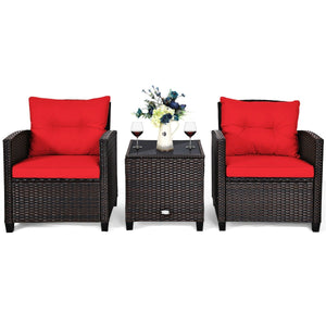 3 Pcs Patio Rattan Furniture Set Cushioned Conversation Set Coffee Table-Red view 4
