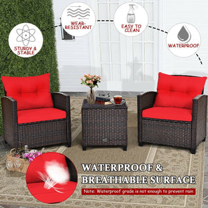 3 Pcs Patio Rattan Furniture Set Cushioned Conversation Set Coffee Table-Red view 6