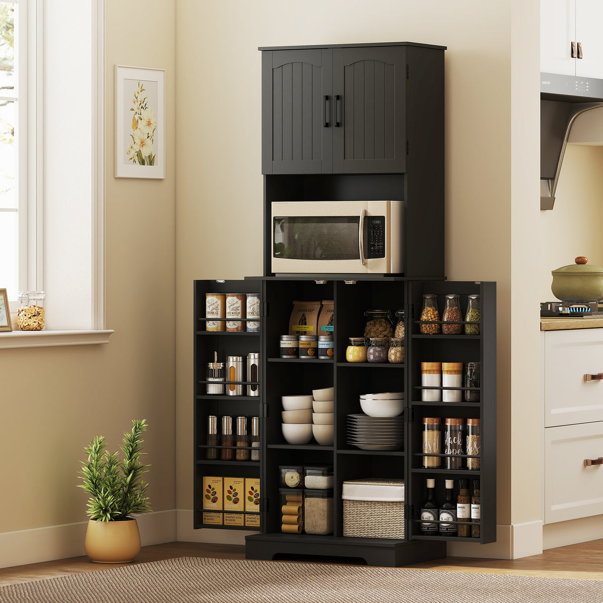 71.5" Tall Pantry Cabinet, Farmhouse Kitchen Storage Cabinet with Adjustable Shelves, 8 Door Spice Racks – view 7
