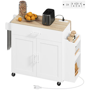 Kitchen Island with Storage, Rolling Kitchen Cart with Foldable Drop Leaf, Power Outlet and USB Ports, Black – view 8