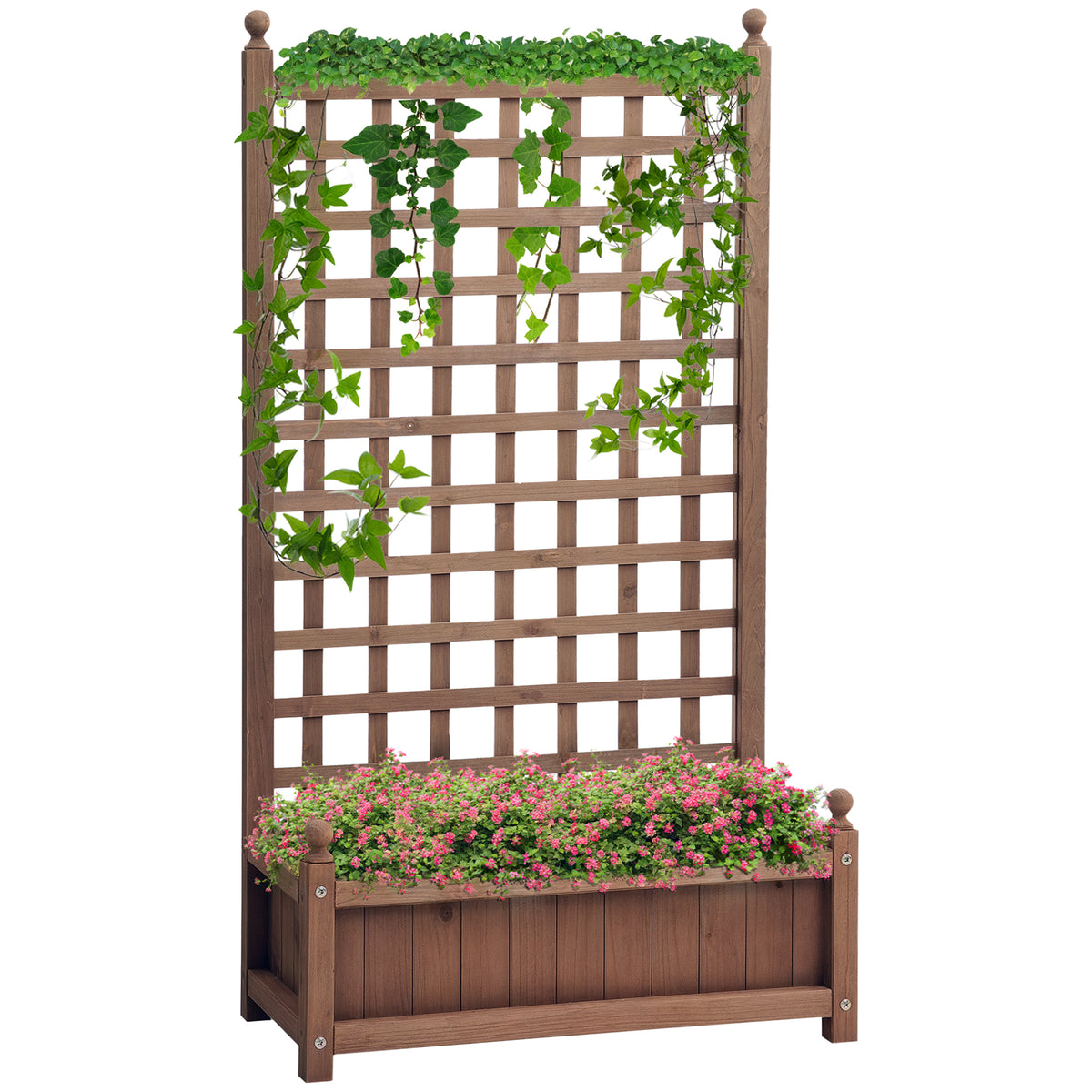 Raised Garden Bed with Trellis, Wood Planter Box for Garden, Free Standing Flower Bed