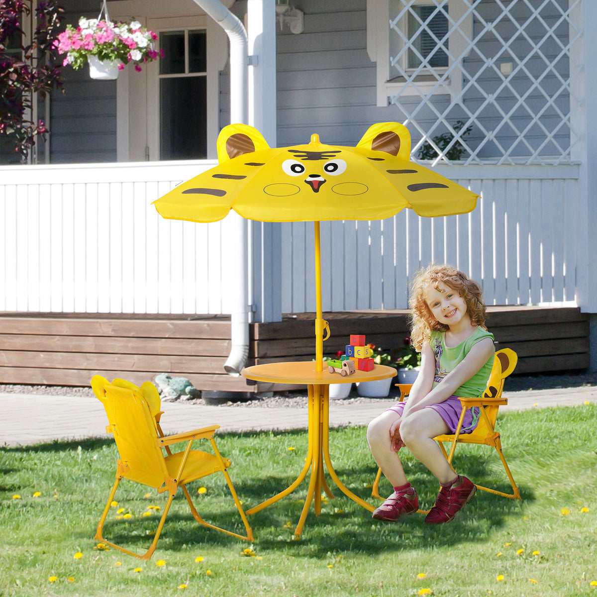 Kids Folding Picnic Table and Chair Set Pattern Outdoor Garden Patio Backyard with Removable & Height – view 14