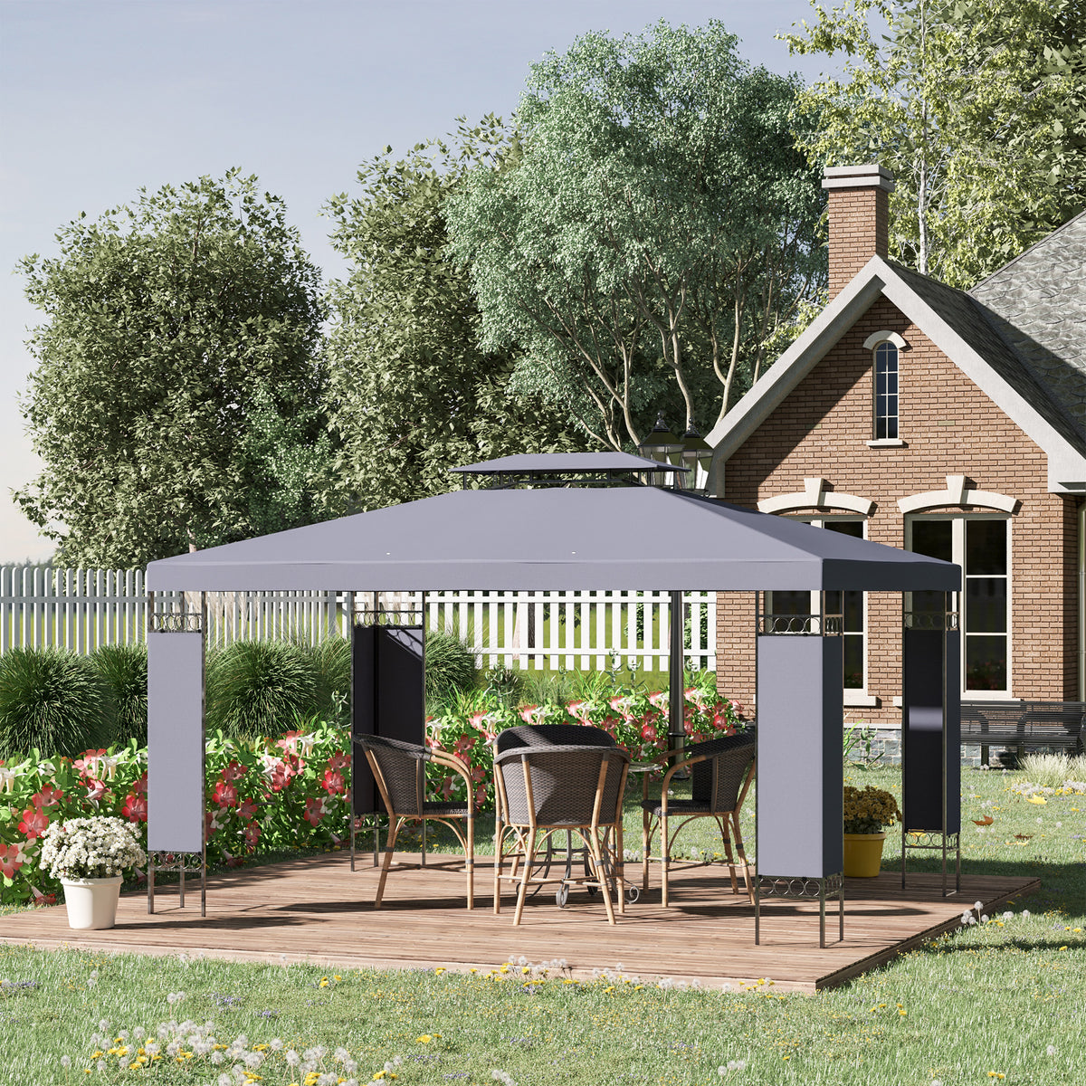10' x 13' Outdoor Gazebo, Double Roof Patio Gazebo Canopy Shelter with Screen Decorate Corner Frame, White – view 14