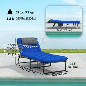 Folding Lounge Chair with 4-level Reclining Back & Cushion, Blue