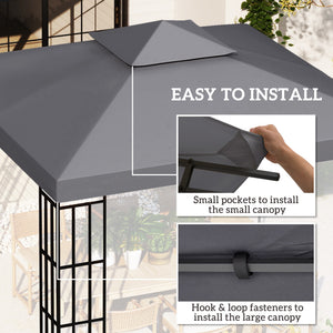 10' x 10' Square 2-Tier Gazebo Canopy Replacement Top Cover Outdoor Garden Sun Shade, Replacement Top Only, Dark Grey